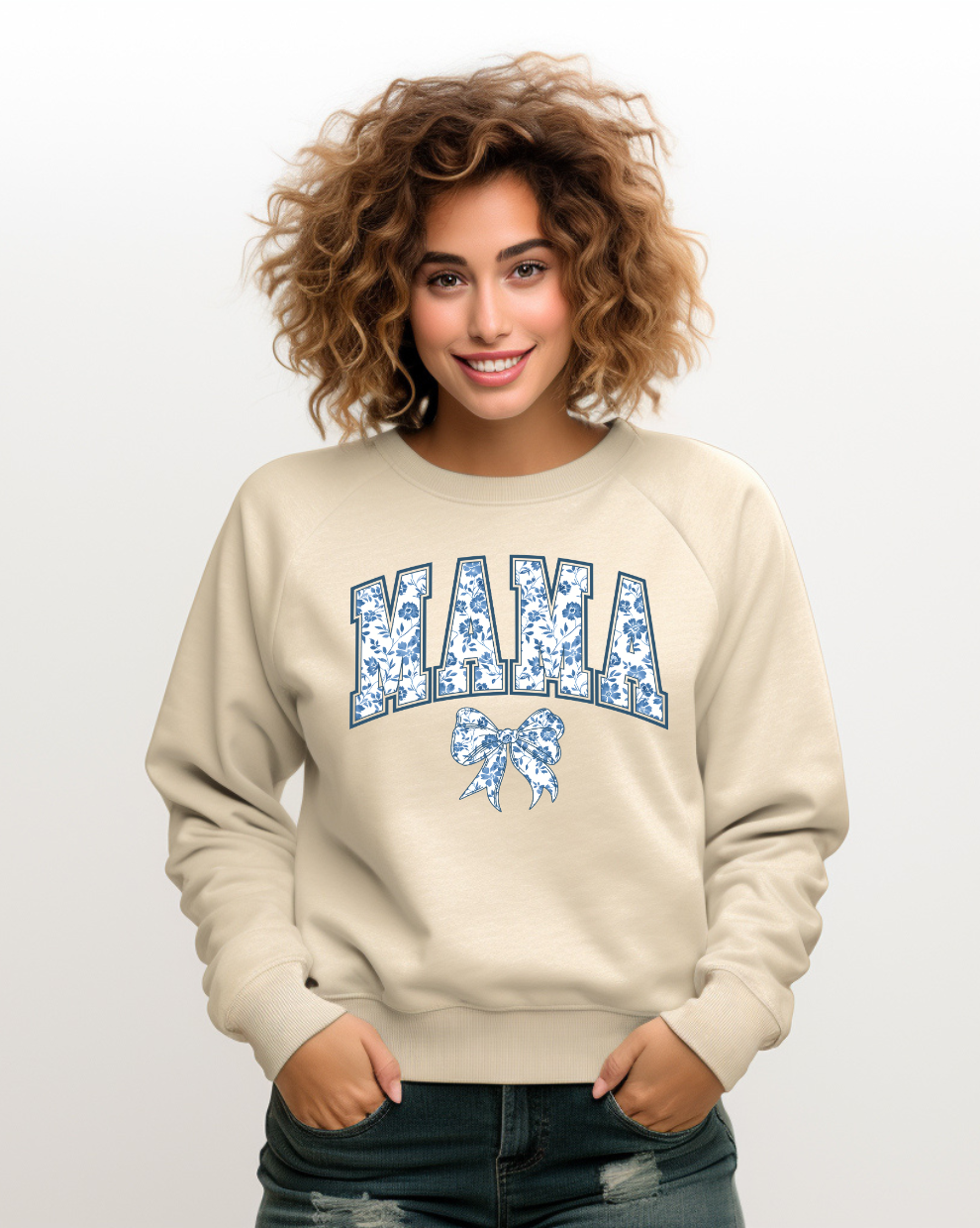 Mama Floral Blue - Sand Sweatshirt