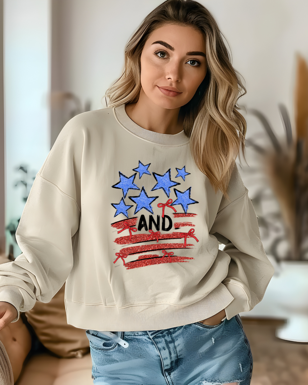 Stars, Stripes, and Freedom   - Sand Sweatshirt
