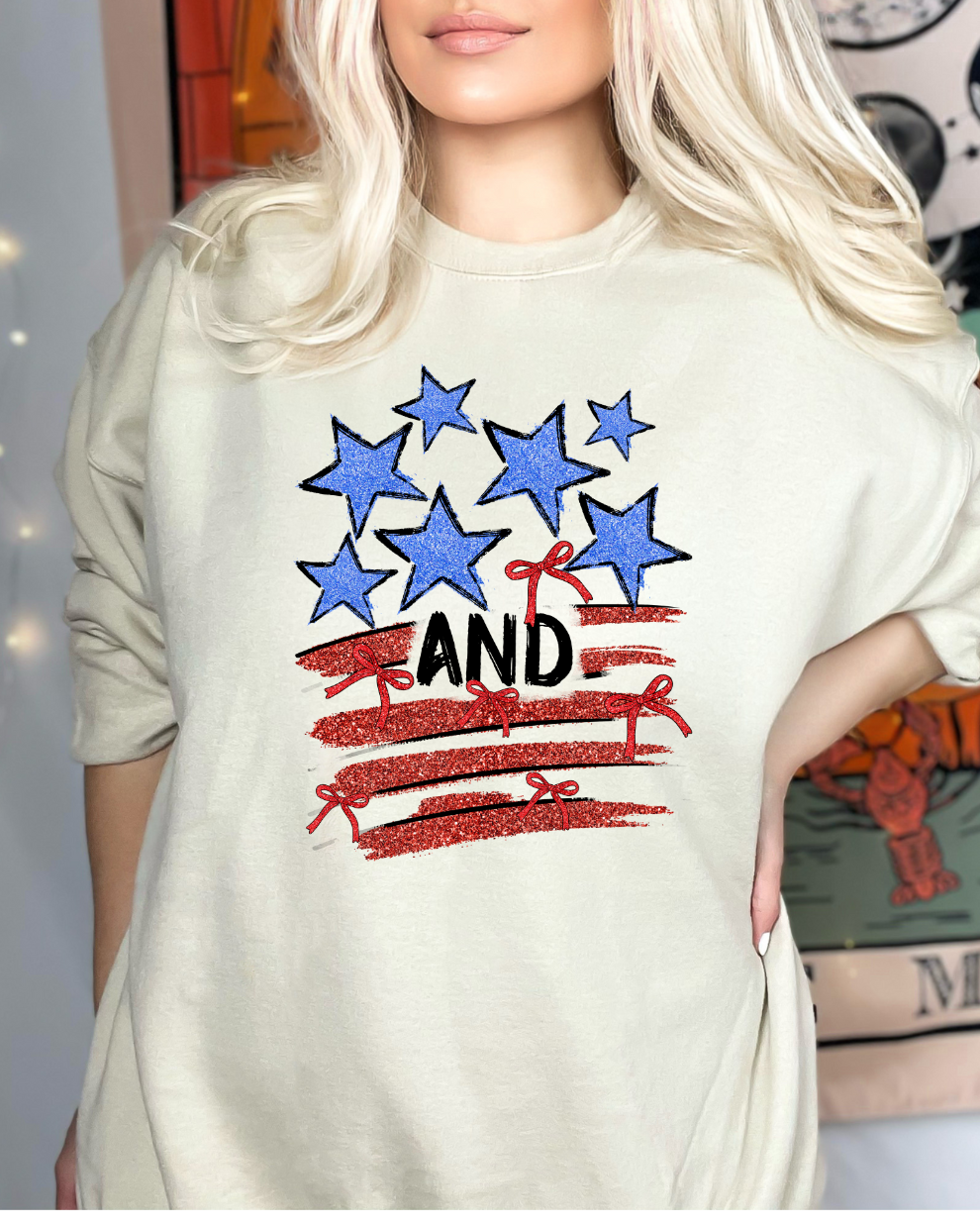 Stars, Stripes, and Freedom   - Sand Sweatshirt