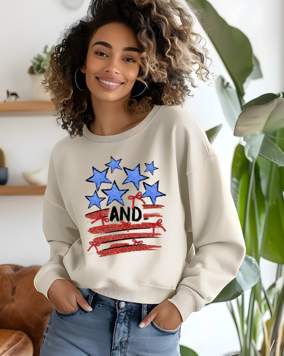 Stars, Stripes, and Freedom   - Sand Sweatshirt
