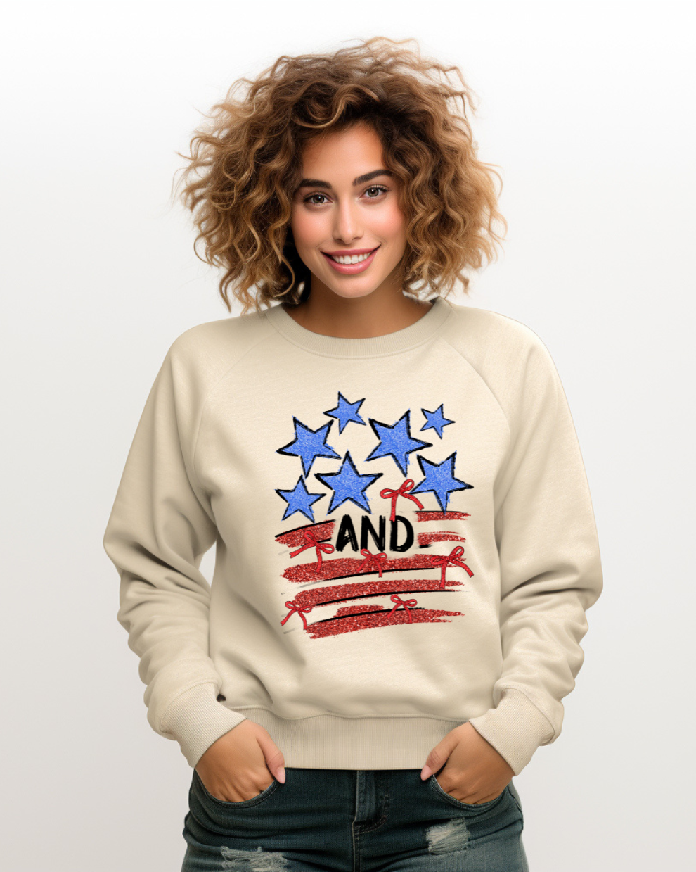 Stars, Stripes, and Freedom   - Sand Sweatshirt