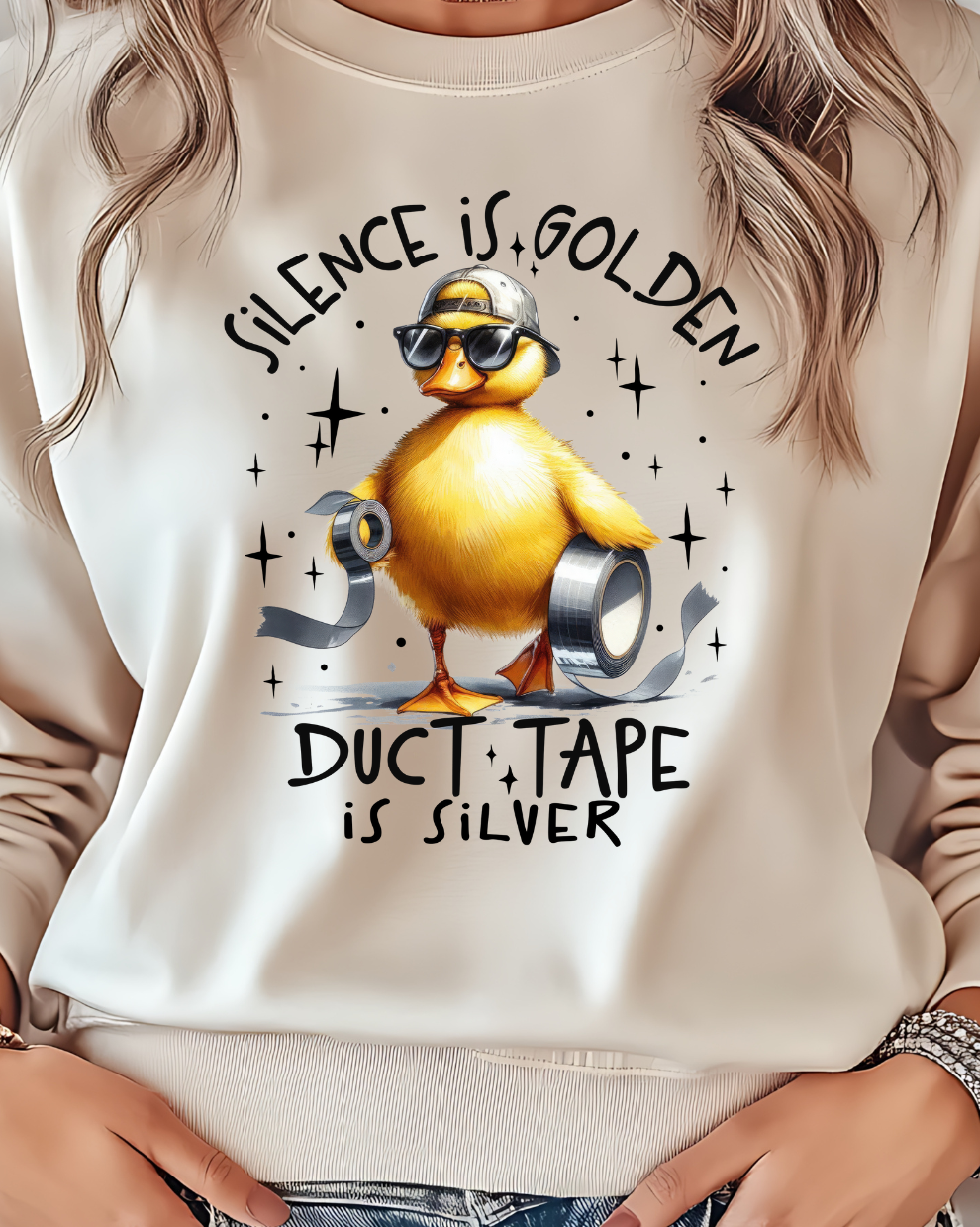Silence is golden, duck style - Sand Sweatshirt