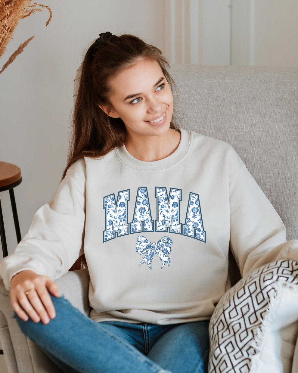 Mama Floral Blue - Sand Sweatshirt