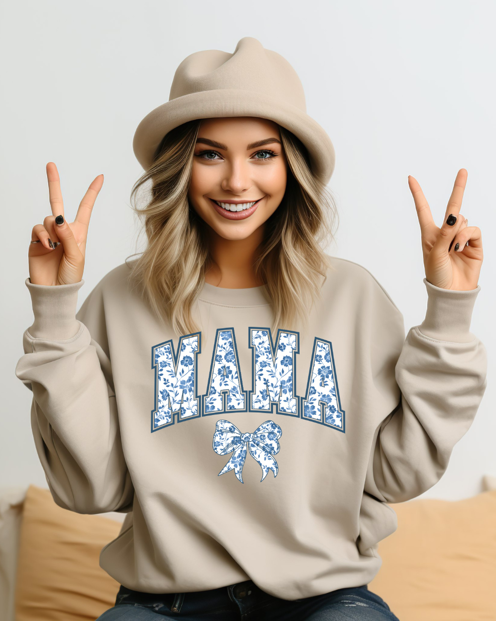Mama Floral Blue - Sand Sweatshirt