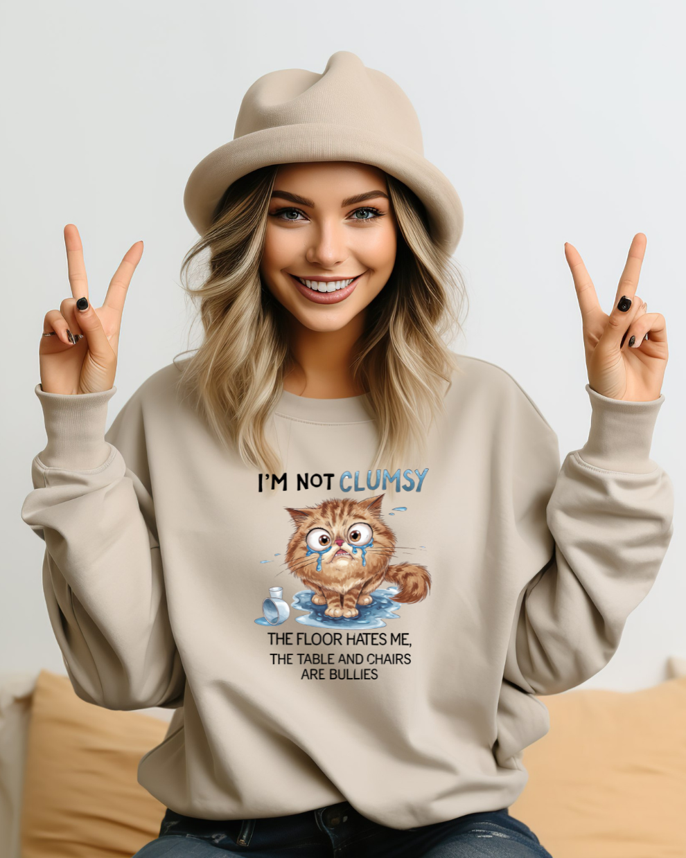 Not Clumsy Cat LOL - Sand Sweatshirt