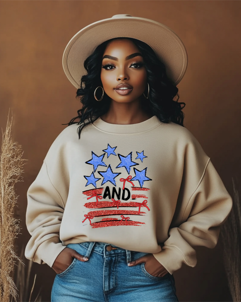 Stars, Stripes, and Freedom   - Sand Sweatshirt
