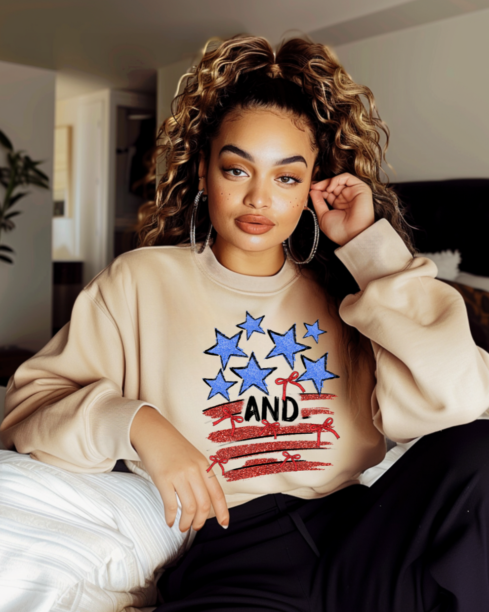 Stars, Stripes, and Freedom   - Sand Sweatshirt