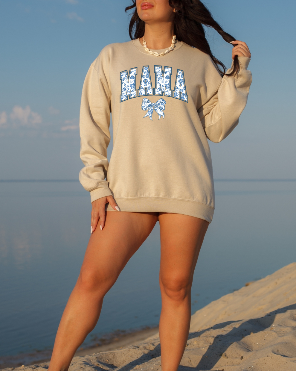 Mama Floral Blue - Sand Sweatshirt