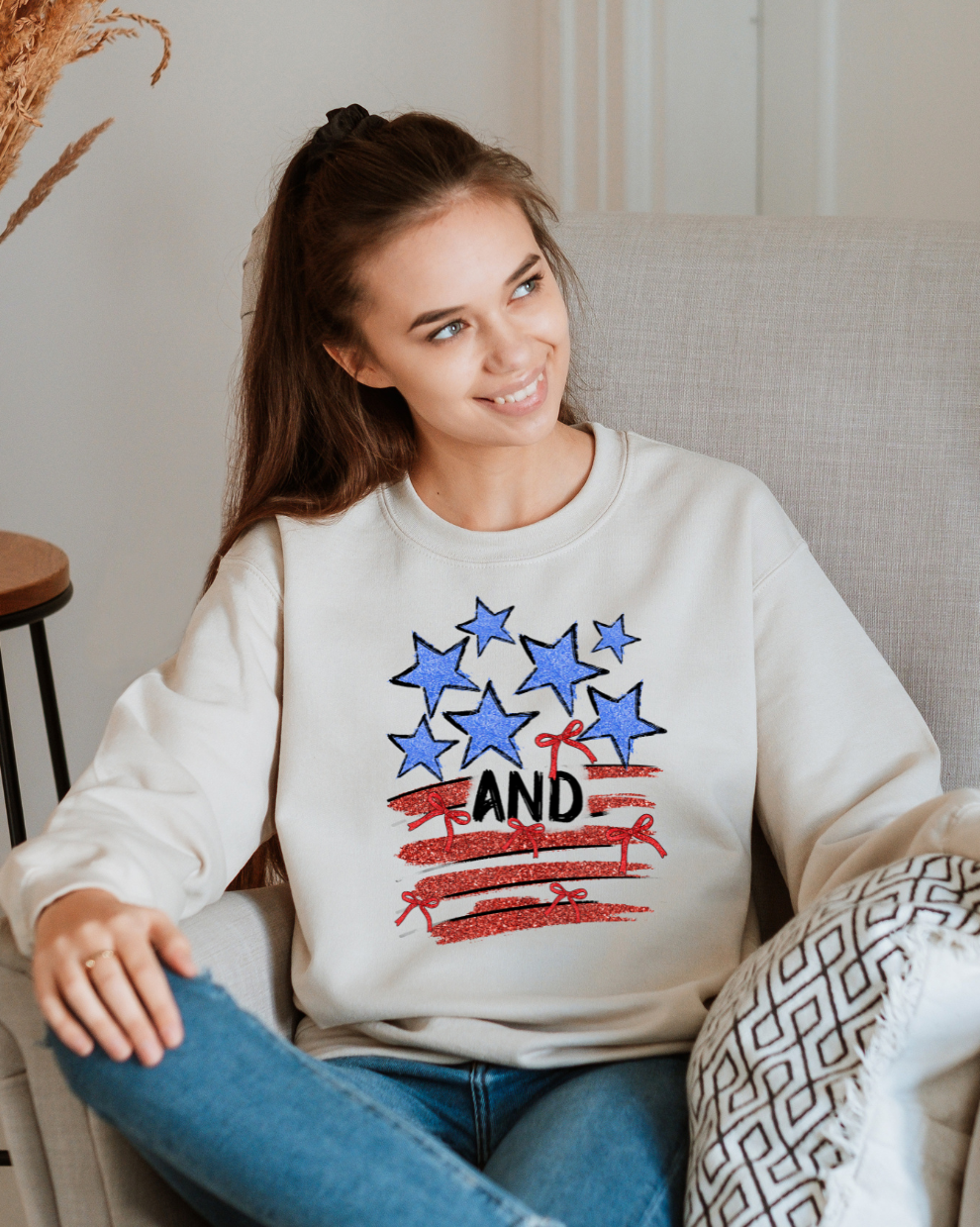 Stars, Stripes, and Freedom   - Sand Sweatshirt