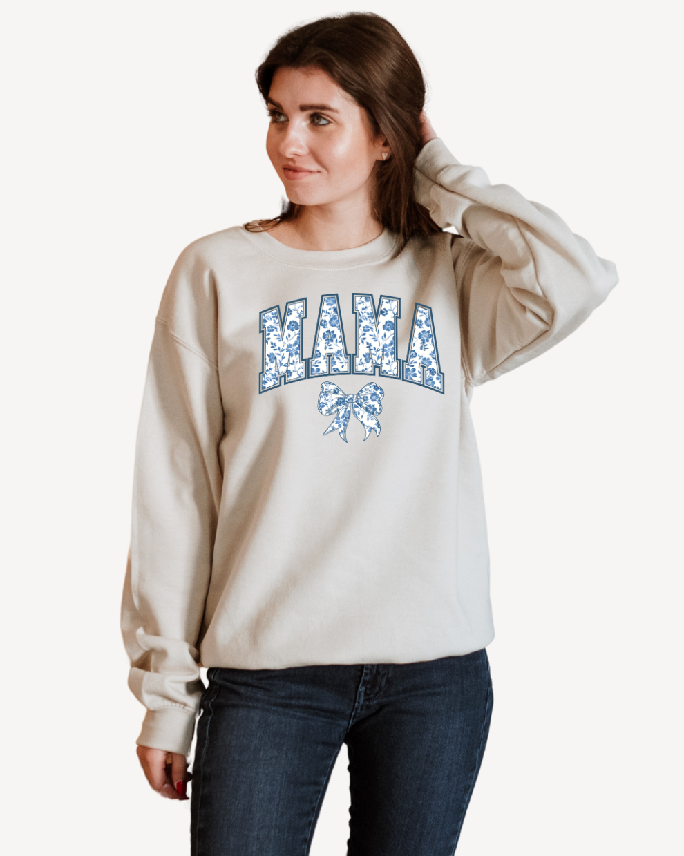 Mama Floral Blue - Sand Sweatshirt