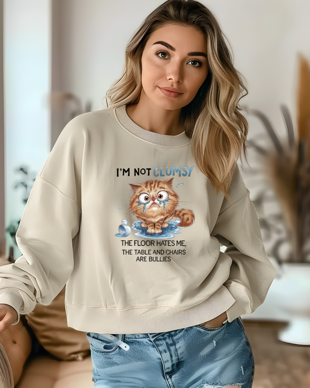 Not Clumsy Cat LOL - Sand Sweatshirt