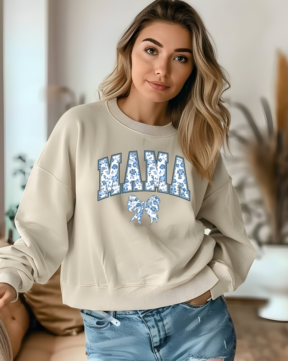 Mama Floral Blue - Sand Sweatshirt
