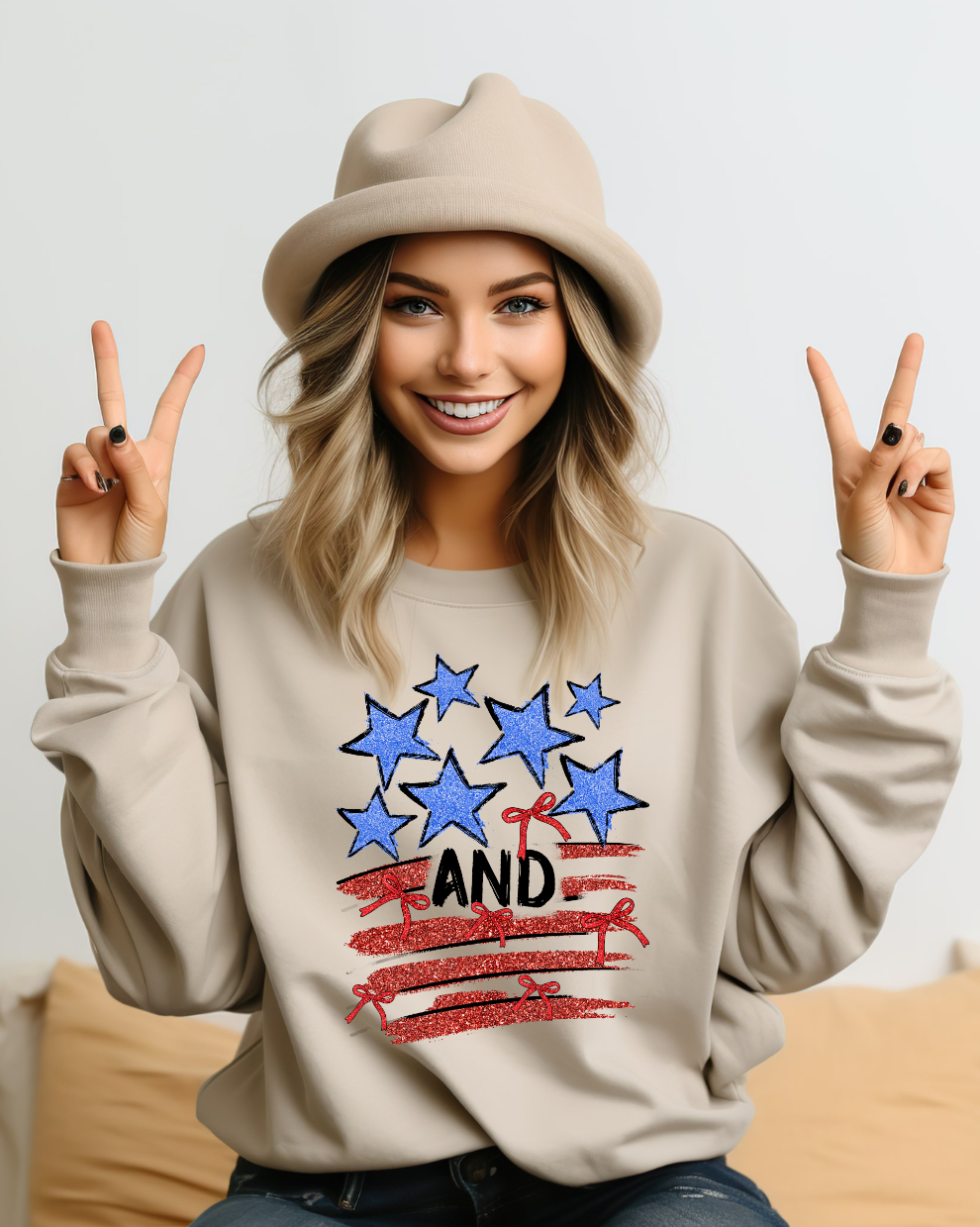 Stars, Stripes, and Freedom   - Sand Sweatshirt