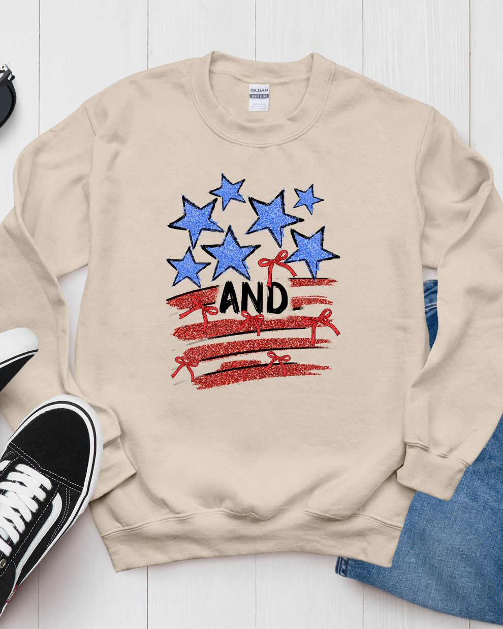 Stars, Stripes, and Freedom   - Sand Sweatshirt