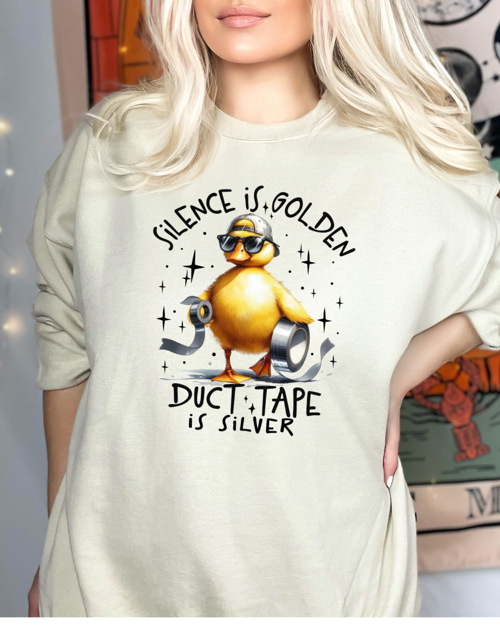 Silence is golden, duck style - Sand Sweatshirt