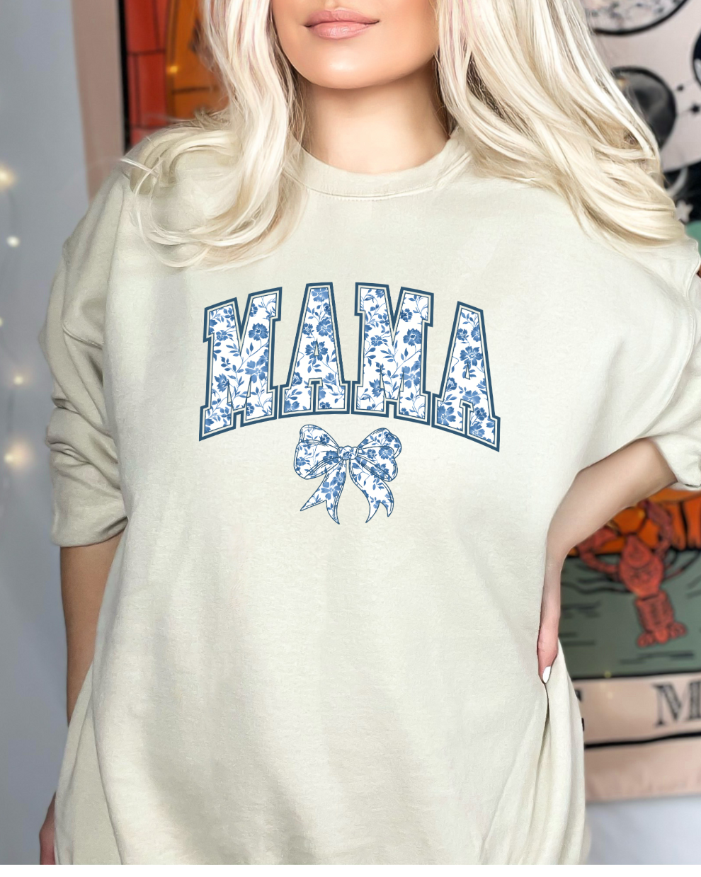 Mama Floral Blue - Sand Sweatshirt
