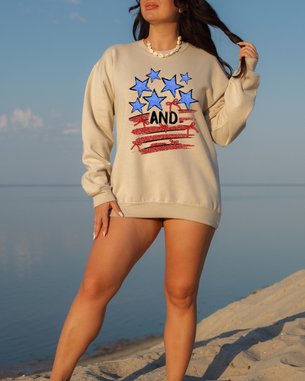 Stars, Stripes, and Freedom   - Sand Sweatshirt