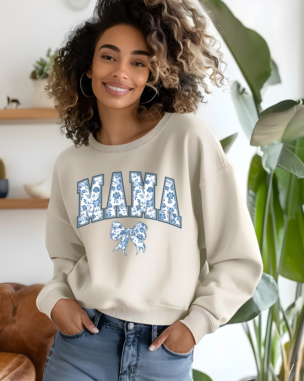 Mama Floral Blue - Sand Sweatshirt