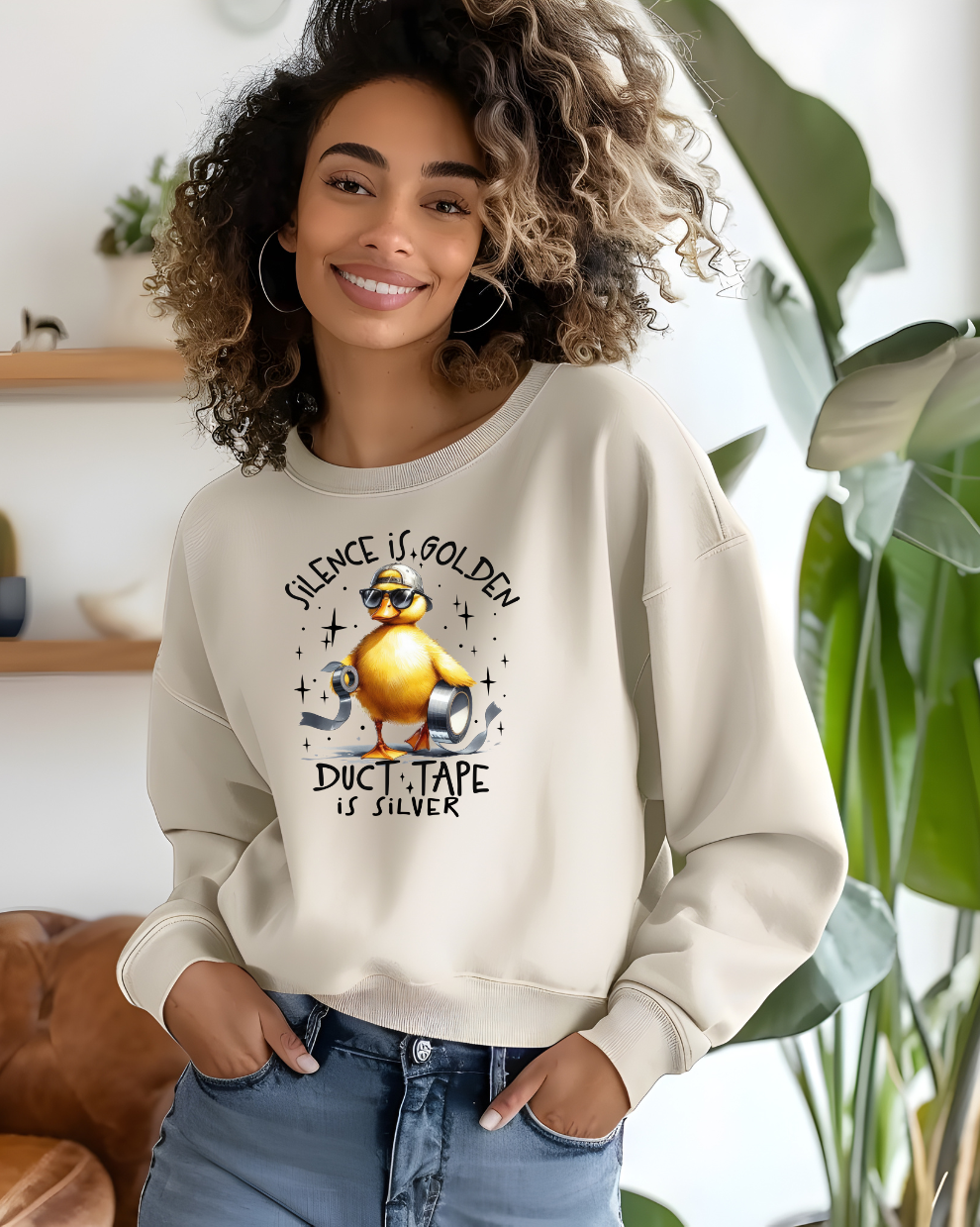 Silence is golden, duck style - Sand Sweatshirt